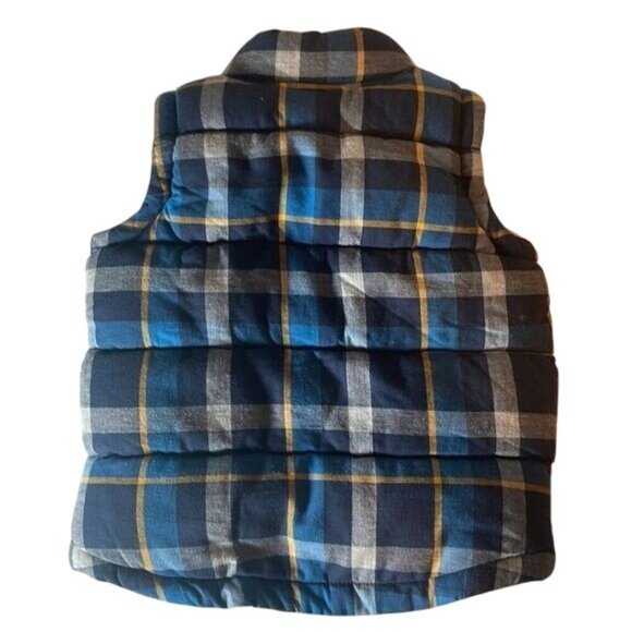 Old Navy Toddler Plaid Puffer Vest With Sherpa Lining Blue Yellow Size Boy 12M - Picture 2 of 8
